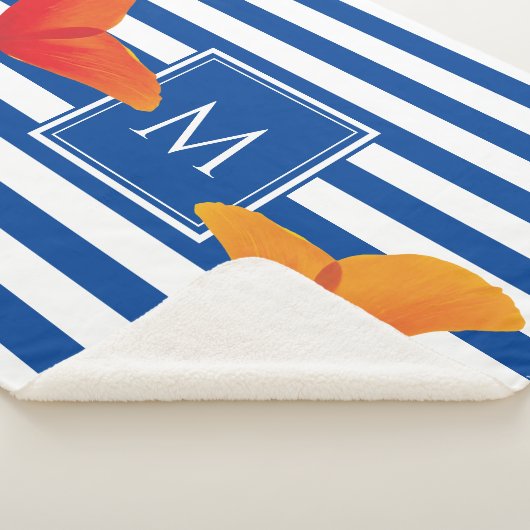 Monogram papaverblauwe stripes sherpa deken (3/4)