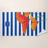 Monogram papaverblauwe stripes strandlaken (Voorkant)