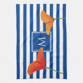 Monogram papaverblauwe stripes theedoek (Verticaal)