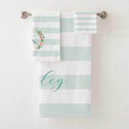 Monogram Paradise Floral en Stripes Bad Handdoek