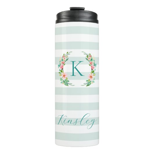 Monogram Paradise Floral en Stripes Thermosbeker (Voorkant)