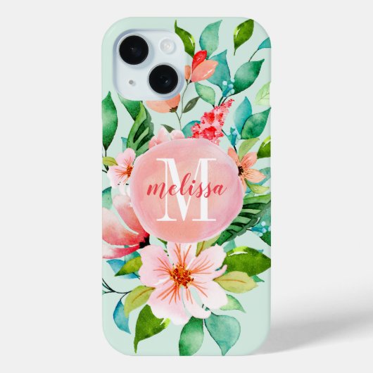 Monogram Paradise Floral Waterverf Case-Mate iPhone Case (Achterkant)