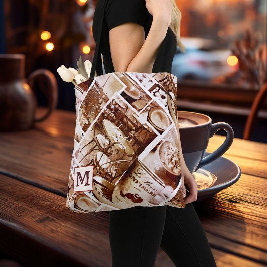 Monogram  Paris Coffee Waterverf Collage Draagtas