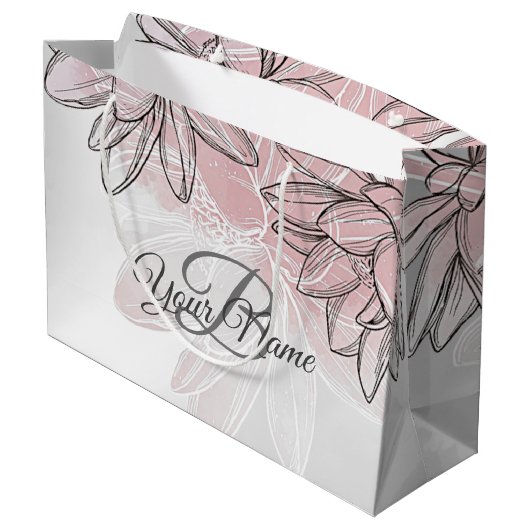 Monogram Party roze White Flower Silver Groot Cadeauzakje (Achterkant Gekanteld)