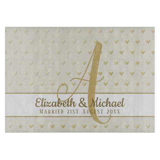 Monogram Passen getrouwd Weddenschap Goud Elegant  Snijplank (Voorkant)