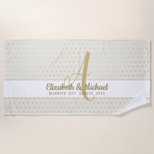 Monogram Passen getrouwd Weddenschap Goud Elegant Strandlaken (Voorkant)