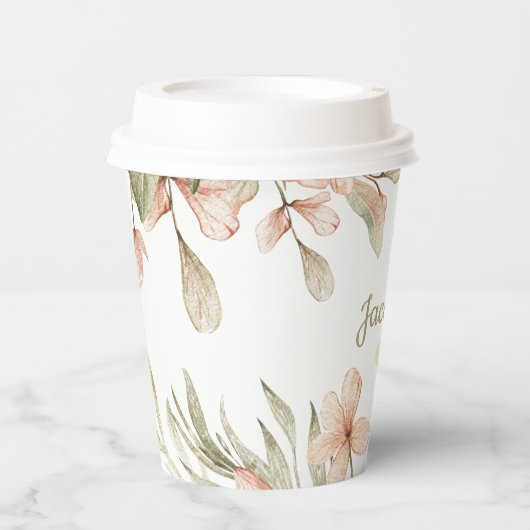 Monogram pastel babyroze lucht baby bloem ontwerp papieren bekers (Voorkant)