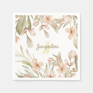 Monogram pastel babyroze lucht baby bloem ontwerp servet