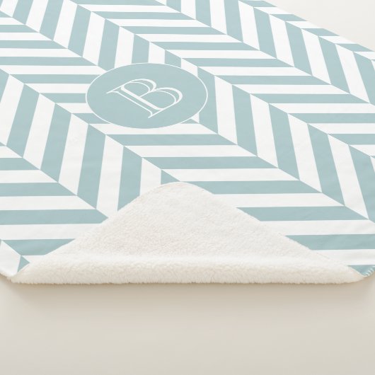 Monogram Pastel Blue Herringbone Patroon Sherpa Deken (3/4)