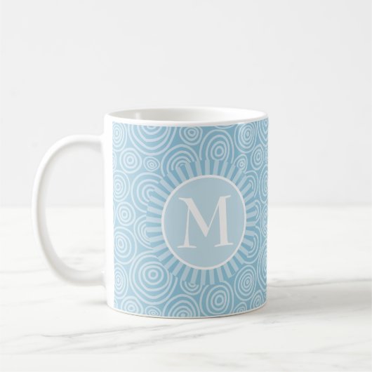 Monogram Pastel Blue Spirals - Gepersonaliseerd Koffiemok (Links)