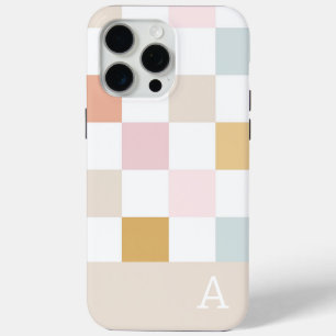 Monogram Pastel Checkerboard Retro Trendy iPhone 15 Pro Max Hoesje