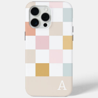 Monogram Pastel Checkerboard Retro Trendy iPhone 15 Pro Max Hoesje