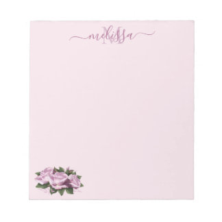 Monogram Pastel Lavender Roos Bloem Notitieblok