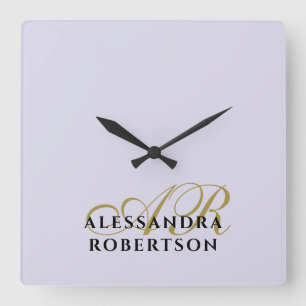 Monogram Pastel Paars Goud Zwart Minimalistisch Ch Vierkante Klok