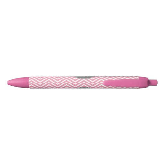 Monogram Pastel Pink en Gray Chevron Pattern Zwarte Inkt Pen (Achterkant)