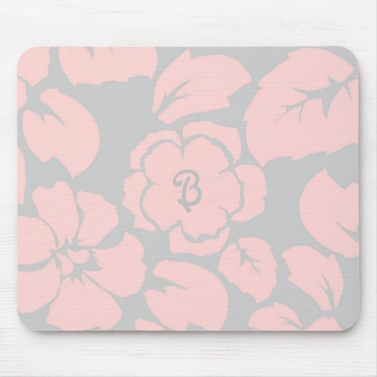 Monogram Pastel Pink en Gray Floral Muismat (Voorkant)
