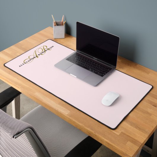 Monogram Pastel Pink Gold Black Minimalist Stylish (Bureau 2)