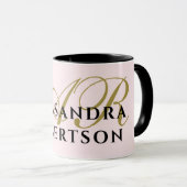 Monogram Pastel Pink Gold Black Name Minimalist  Mok (Voorkant rechts)