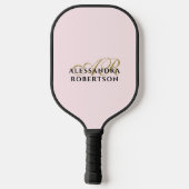 Monogram Pastel Roze Elegant Goud Zwart Minimalist Pickleball Paddle (Achterkant)