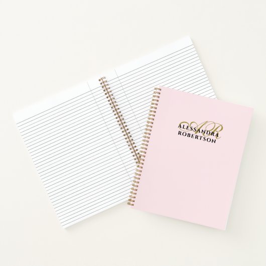 Monogram Pastel Roze Goud Zwart Minimalistisch Ele Notitieboek (Binnen)