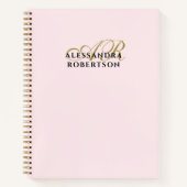 Monogram Pastel Roze Goud Zwart Minimalistisch Ele Notitieboek (Voorkant)