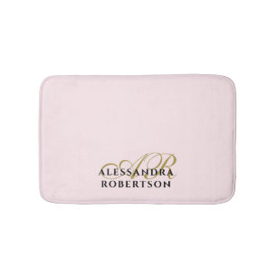 Monogram Pastel Roze Goud Zwart Minimalistisch Sti Badmat