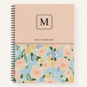 Monogram Pastel Roze Lichtblauw Bloem Motief Niet Notitieboek