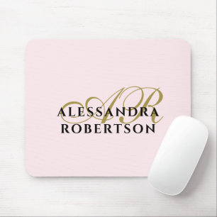 Monogram Pastel Roze Stijlvol Goud Zwart Minimalis Muismat