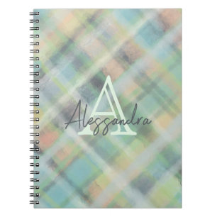 Monogram pastel tartan blauwgroen geel grijs groen notitieboek