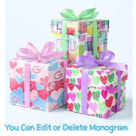 Monogram pastel Waterverf hart roze blauw elegant Inpakpapier Vel