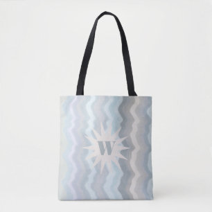 Monogram pastel waterverf strepen blauw blauwgroen draagtas