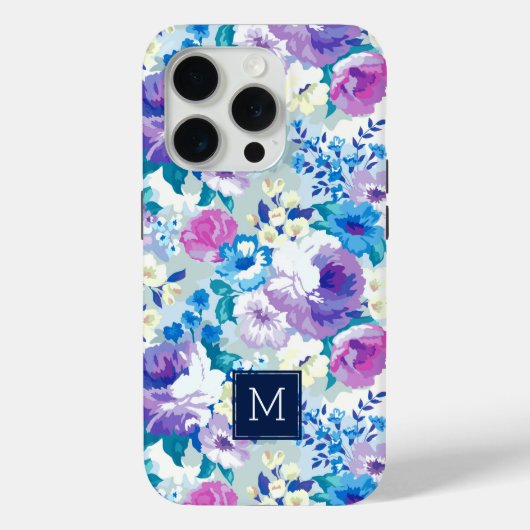 Monogram pastel Waterverven bloemenpatroon Case-Mate iPhone Case (Achterkant)