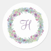 Monogram Pastelkleuren Bloemenkrans Ronde Sticker (Voorkant)