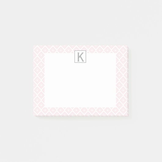 Monogram Pastelroze vierkant patroon met grijs Post-it® Notes (Voorkant)