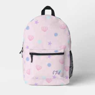 Monogram Pastelschelpen en Parels in Roze Bedrukte Rugzak