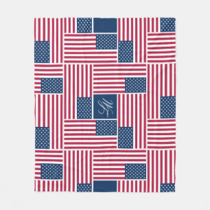 Monogram Patriottische Amerikaanse Vlag Americana Fleece Deken