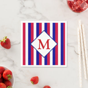 Monogram patriottische rode witte en blauwe strepe servet