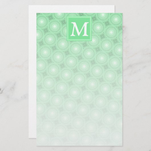 Monogram patroon groene cirkels briefpapier (Voorkant / Achterkant)