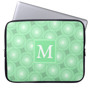 Monogram patroon groene cirkels laptop sleeve