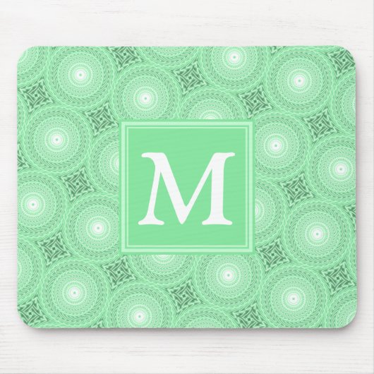 Monogram patroon groene cirkels muismat (Voorkant)