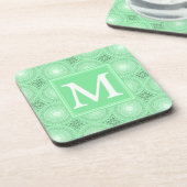 Monogram patroon groene cirkels onderzetter (Linkerzijde)