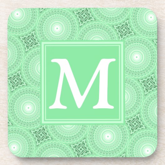Monogram patroon groene cirkels onderzetter (Voorkant)