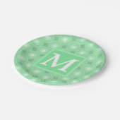 Monogram patroon groene cirkels papieren bordje (Gekanteld)