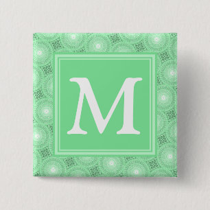 Monogram patroon groene cirkels vierkante button 5,1 cm