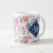 Monogram | Patroon met geschilde Rozen Extra Grote Beker (Voorkant rechts)
