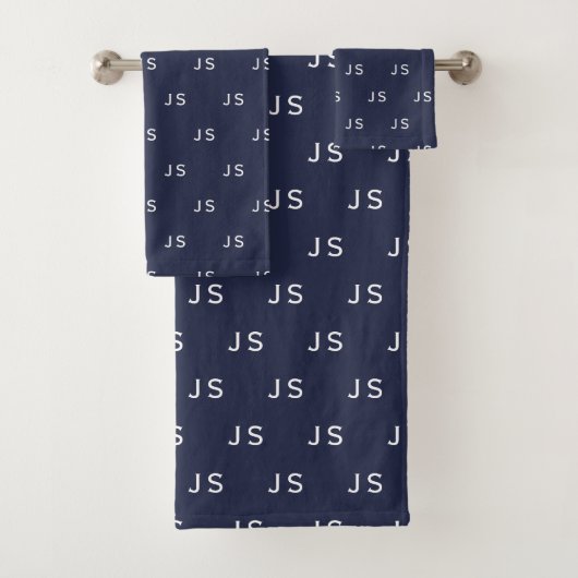Monogram Patroon Midnight Blue Badhanddoek Set Bad Handdoek (Insitu)