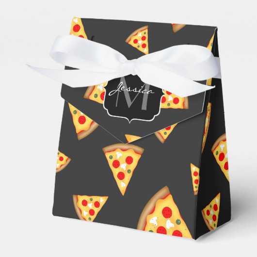 Monogram patroon pizza's bedankdoosjes (Voorkant Zijde)