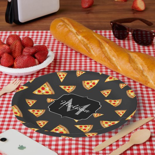 Monogram patroon pizza's papieren bordje (Picknick)