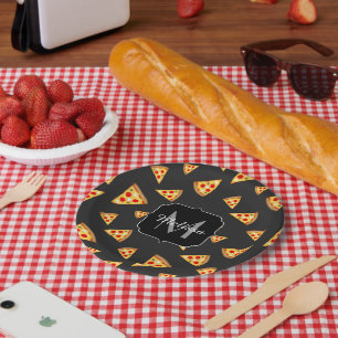Monogram patroon pizza's papieren bordje