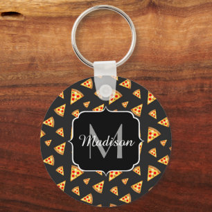 Monogram patroon pizza's sleutelhanger